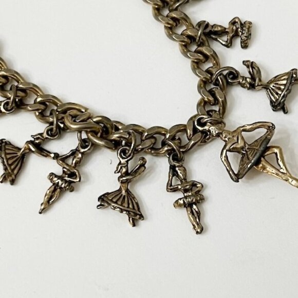 Vintage Charm Bracelet Ballet Ballerina Gold Tone Chainlink Dance Unbranded - Picture 6 of 6